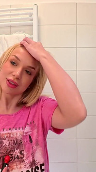 Cute Beautiful and Hot All Natural Big Tits Big Ass Blonde College Slut Masturbates with a Small Massager Using Under Her Skirt