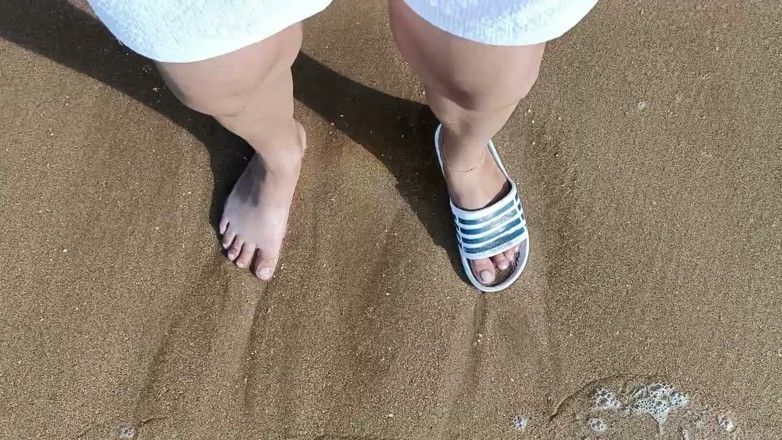 Idmir Sugary: Feet and the Sea Extra Slowmotion - One Foot Barefoot and...
