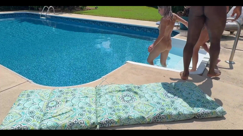 Lora Cross: Poolside Double Hotwife BBC Threesome with Fix Lora Cross and...