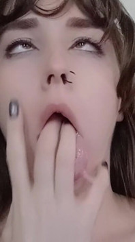 Bratty Goth Making Ahegao Face and Fingering Mouth