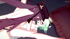Hentai_Smash: Hu Tao šukání straponem Sucrose zezadu o zeď - Genshin impact Hentai