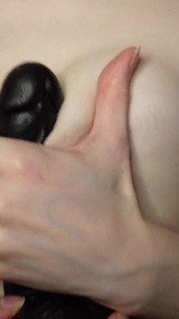 Blowjob on Black Dildo and Tittyfuck with It