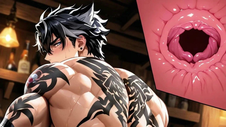 Trans-Men FTM Hentai: A Tattooed and Muscular Trans Man Displays His Wide-open Pink...