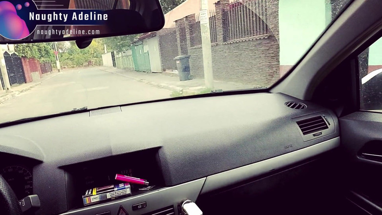 Naughty Adeline: Schlampiger blowjob im auto mit sperma im mund