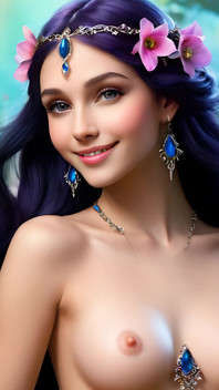 Ai donna nuda d'arte tiene Anemone con Onyx gioielli black diamond presentazione hd