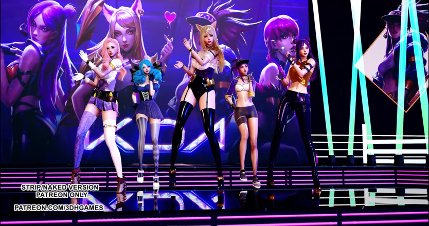3D-Hentai Games: Teman wanita - kaca manik Ahri, Akali, Seraphine, Kaisa, Gwen tarian...
