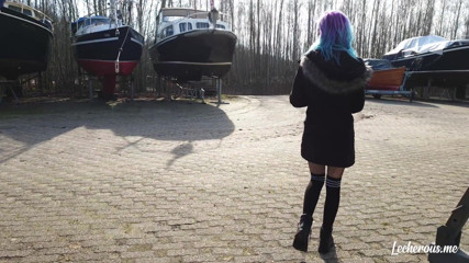 Lecherous: Alisha flashing and getting naked at the marina