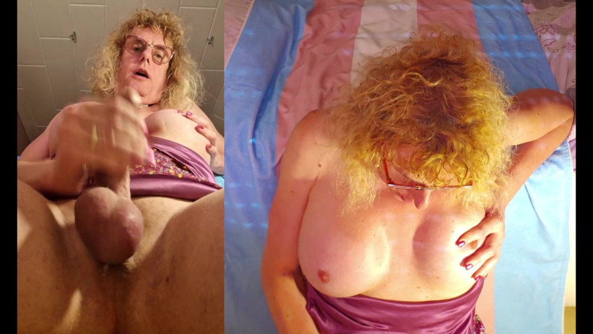 Tslillysophie Plays with Her Hard Girlsdick and Big Tits on Her Bed and Cums with Her Masturbator (TS Lilly Sophie)