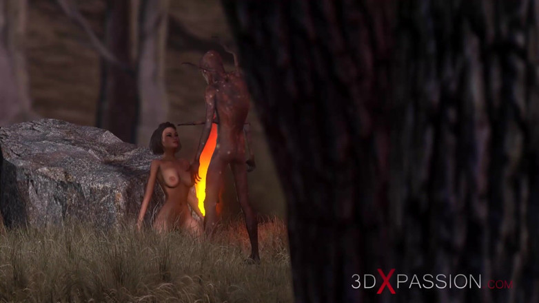 3dxpassion: Ahşap goblin geceleri ormanda sert fitness yapan kızla sikişiyor