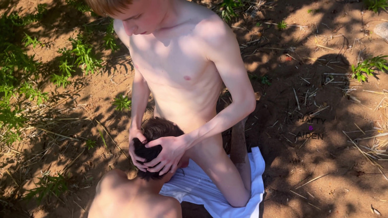 Matty And Aiden: Naughty teenage gays nudists Matty and Aiden outdoor blowjob on...