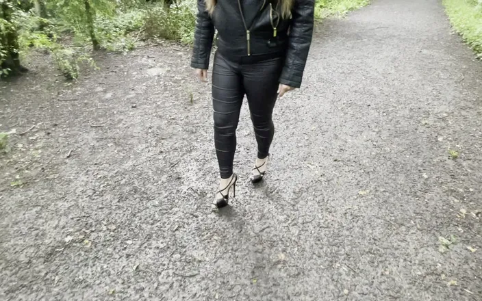 Bootylicious slut: Walking in the Woods with Heels and Leather