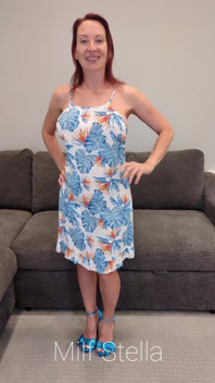 Tropical Dress with Blue Heels