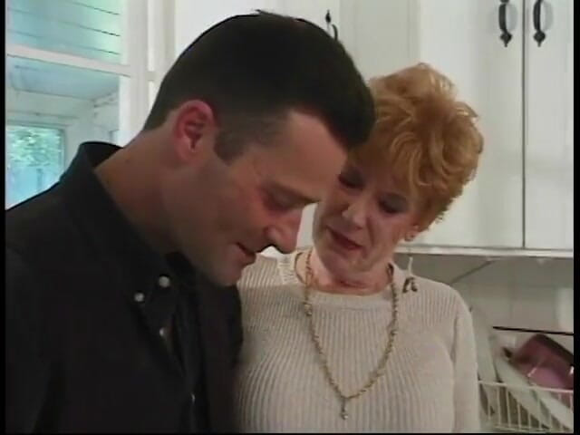 Meet my Pussy: Younger guy gets blown by 70 year old redhead in kitchen
