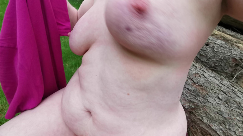 Bouncy Tits Action: Slapping the Naked Pig in the Woods
