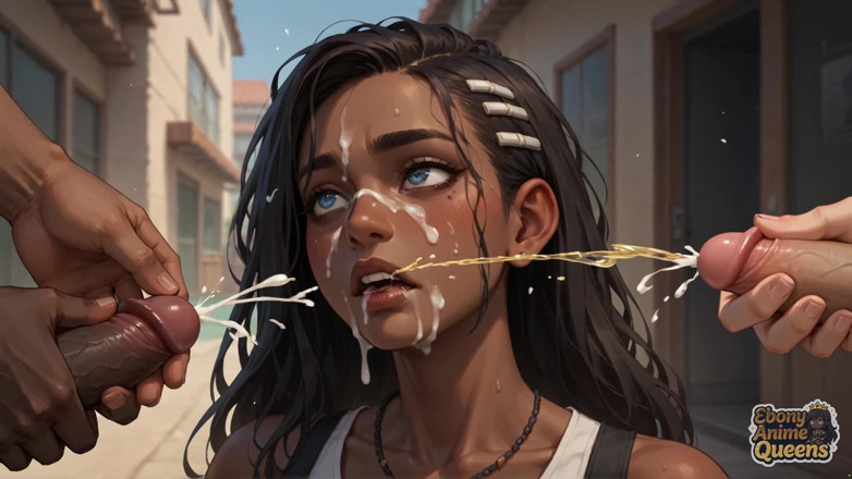 Ebony Anime Queens: Оральний секс на пляжі з найгарячішою брудною темношкірою, перший раз у х, приголомшлива чорношкіра королева!
