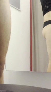 Young Boy in Thong Trying on New Pants, Sweet Ass and Popping Penis