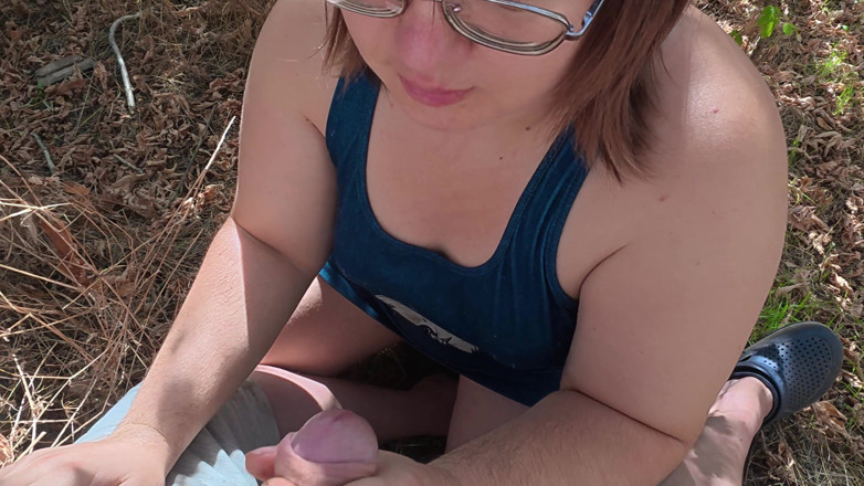 SchoolPrincess: Outdoor Village Blowjob - Glasses Girl Lets the Load Run From...