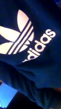 Teen Twink with Cute Face, Emo Haircut, Wearing Blue Adidas Trefoil Hoodie, Rubs His Tiny Smooth Dick on the Chair