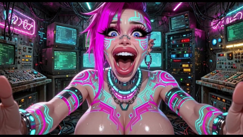 Hot girl dancing: Cyberpunk style kobiety odbijające, animacja Ai