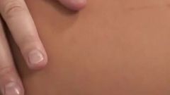 Horny serviceable MILF with small tits and wet pussy sucks and masturbates my cock with her mouth and feet