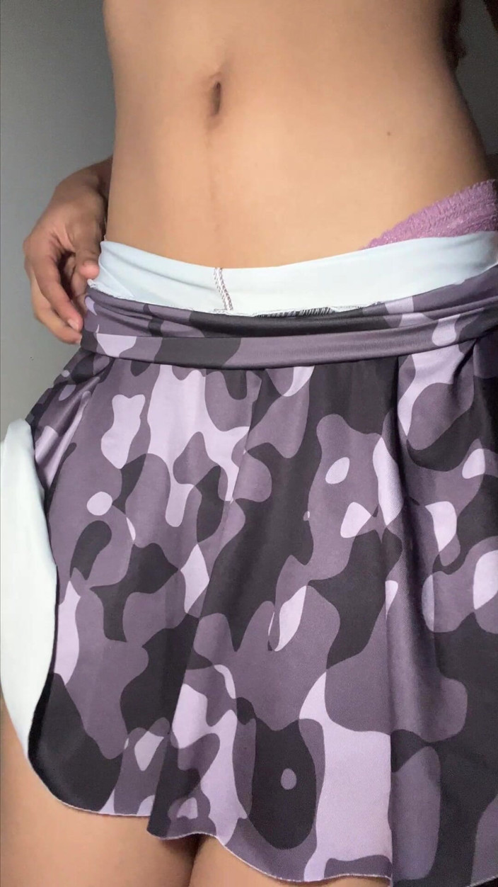 kafesexxx: Horny Teen in Skirt Pleasuring Herself with Her Juicy Fingers
