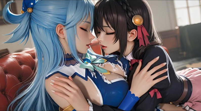 Iani media: Sfw Aqua und Yunyun von Konosuba Soft show, lesben berühren...