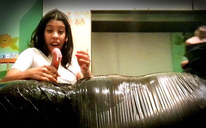 Selfgags femdom bondage: Péro škádlí paní dojící mumii