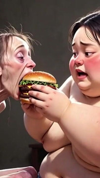 거대한 뚱뚱한 여자에게 따먹히는 마른 소녀 - 대조를 이루는 페티쉬 먹이주기