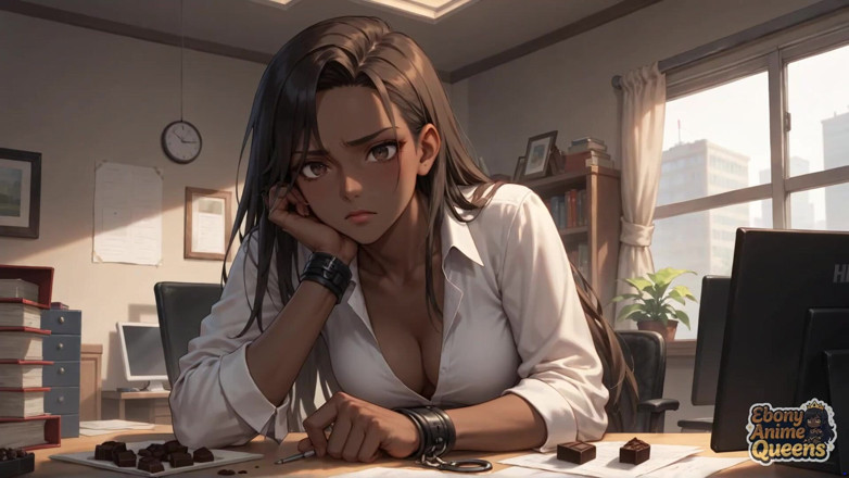 Ebony Anime Queens: A gata de negócios puta se atrai com seu olhar...