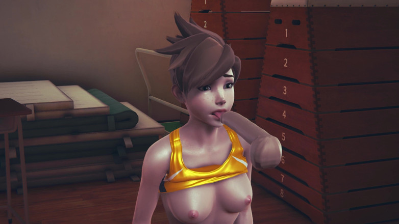 Waifu club 3D: Tracer licks cock and gets facial