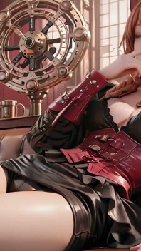 Duquesa steampunk! Chica mecánica pelirroja provoca en el salón de cambios