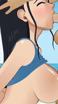 Nico Robin sahilde Nami'nin erkek arkadaşı tarafından küçük bir sürtük gibi boğazını siktiriyor