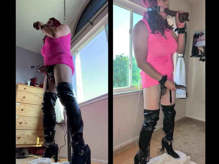 Sissy Candy: Kadın kılıklı kadın büyük bir dildoyla postunda bekaret ve esaret...