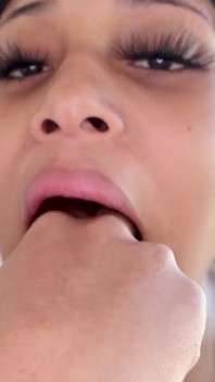 Sweert ebony Blue Skye insatiably POV blowjob and cum swallow