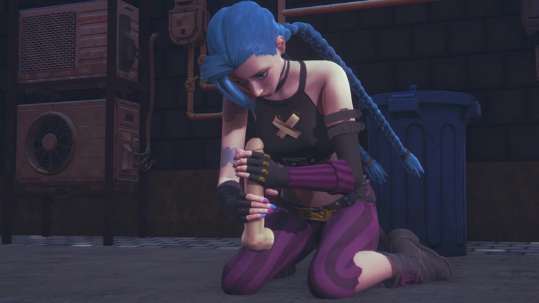 Waifu club 3D: Jinx uwielbia masturbować duże fiuty