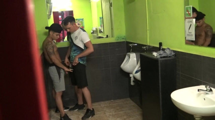 INTERRACIAL BAREBACK SEX: Young straight dude fucked barebck by latino twink in toilets