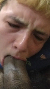 Skinny Blonde Teen Sucking a Big Veiny Cock