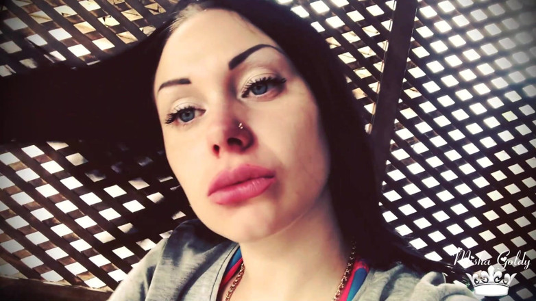 Goddess Misha Goldy: Blowing shisha smoke from itching nose and scratching it all...