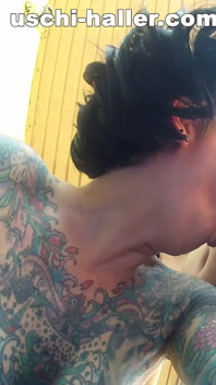 MILF Cleo with Full Body Tattoo Gives a Blowjob