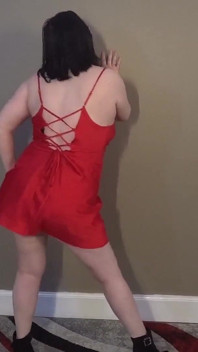 Stripping in Red Silk Lingerie and Ankle Boots