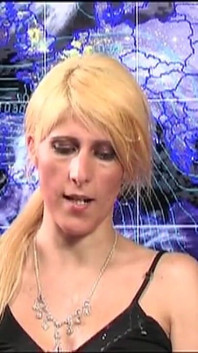 Blonde milf broadcasts the weather from Pig Italia Television while two eager cocks masturbate online next to her