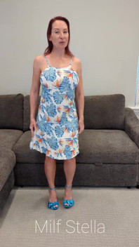 Tropical Dress with Blue Heels