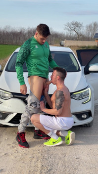 Outdoor Blowjob Next to the Car in the Middle of the Fields