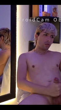 Blond Twink Stroking His Huge Uncut Cock on Webcam