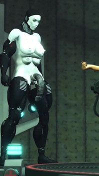 Sci-fi Sex Machine. Si rambut coklat super seksi dikongkek oleh Humanoid Robot Shemale
