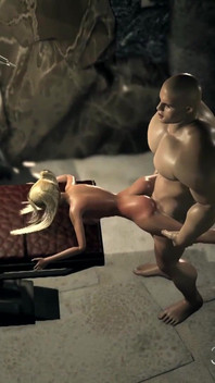 Красиву дівчину тінку жорстко трахає великий монстр у темному підземеллі