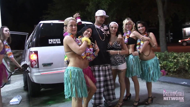 Dream Girls: Party girls dressed for Luau get naked in limo