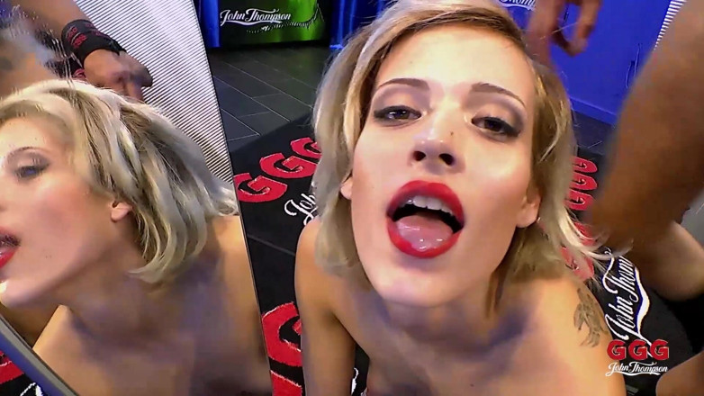 GANGBANG and BIG BOOBS: Blonde Slut Gets Her Face Covered in Cum by Multiple...