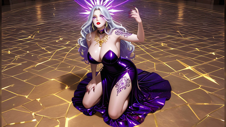 LustRender: Golden Goddess Kneels in Enchanted Hall