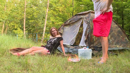 German Porn: Hot and pretty brunette does boobjob and fucks outdoor